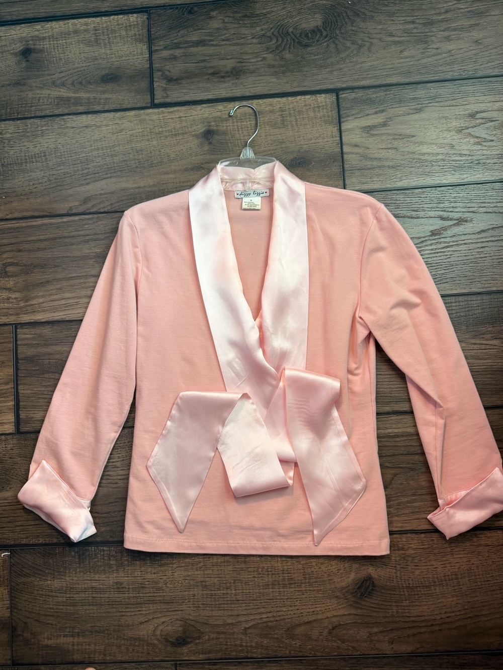 Dizzy Lizzy Light Pink Satin-Trim Women's Blouse